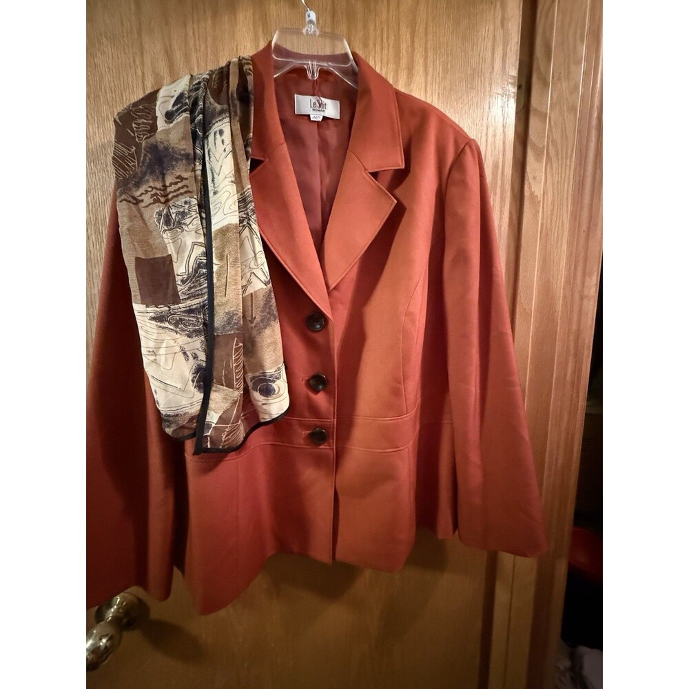 LeSuit Women's Blazer Jacket Separate Size 22W Burnt Orange & 100% Silk Scarf